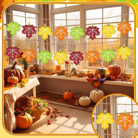 Fall Thanksgiving Maple Leaf Ornament Candy Corn Plastic Harvest Hanging Pendant - Picture 6 of 6